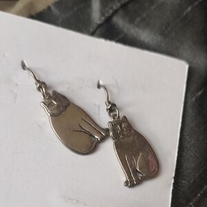 Silver Cat Dangle Earrings